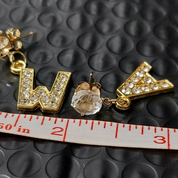 Gold Rhinestone Stud Initial Earrings R - Picture 4 of 4